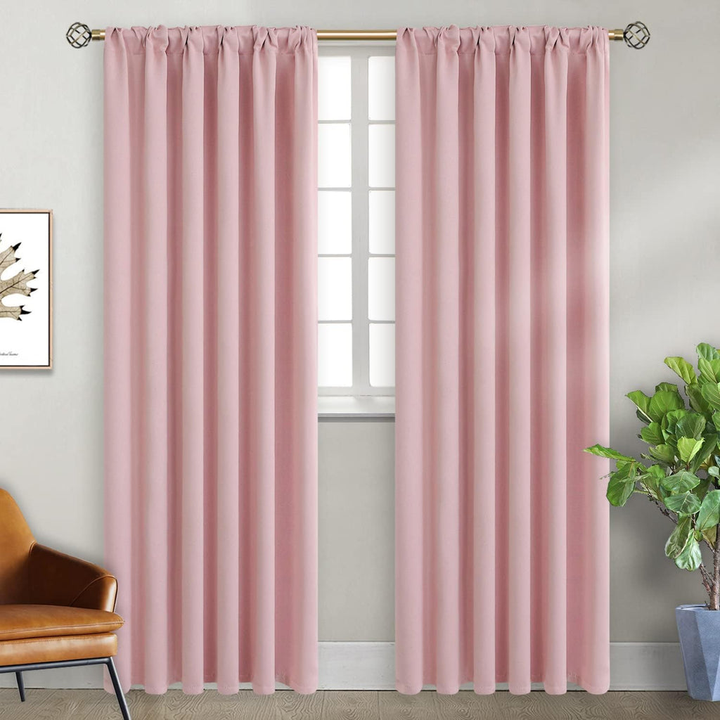Rod Pocket and Back Tab Blackout Curtains for Bedroom - Thermal Insulated Room Darkening Curtains for Living Room, 2 Window Curtain Panels (52 X 95 Inch, Pink)