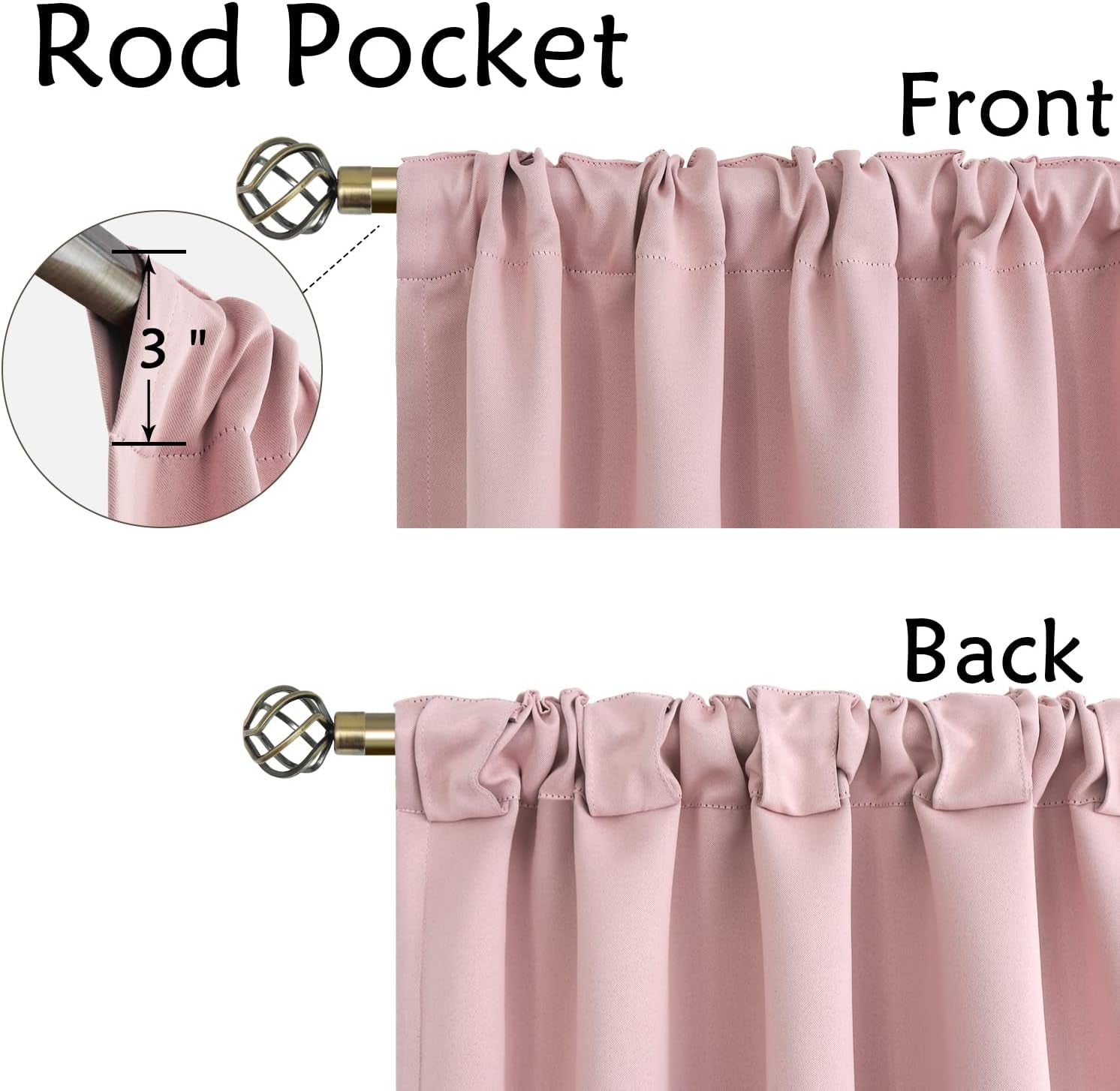 Rod Pocket and Back Tab Blackout Curtains for Bedroom - Thermal Insulated Room Darkening Curtains for Living Room, 2 Window Curtain Panels (52 X 95 Inch, Pink)