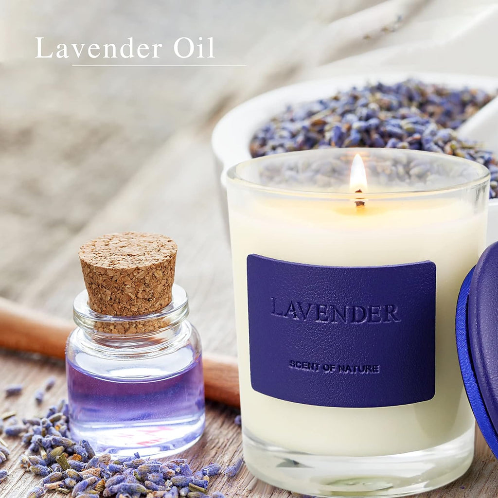 Candles, Premium Lavender | Highly Scented Candles for Home | 7.8 Oz 50 Hour Burn, Glass Jar Candles, All Natural Soy Candles | Leather High-End Design Aromatherapy Candles with Gift Box