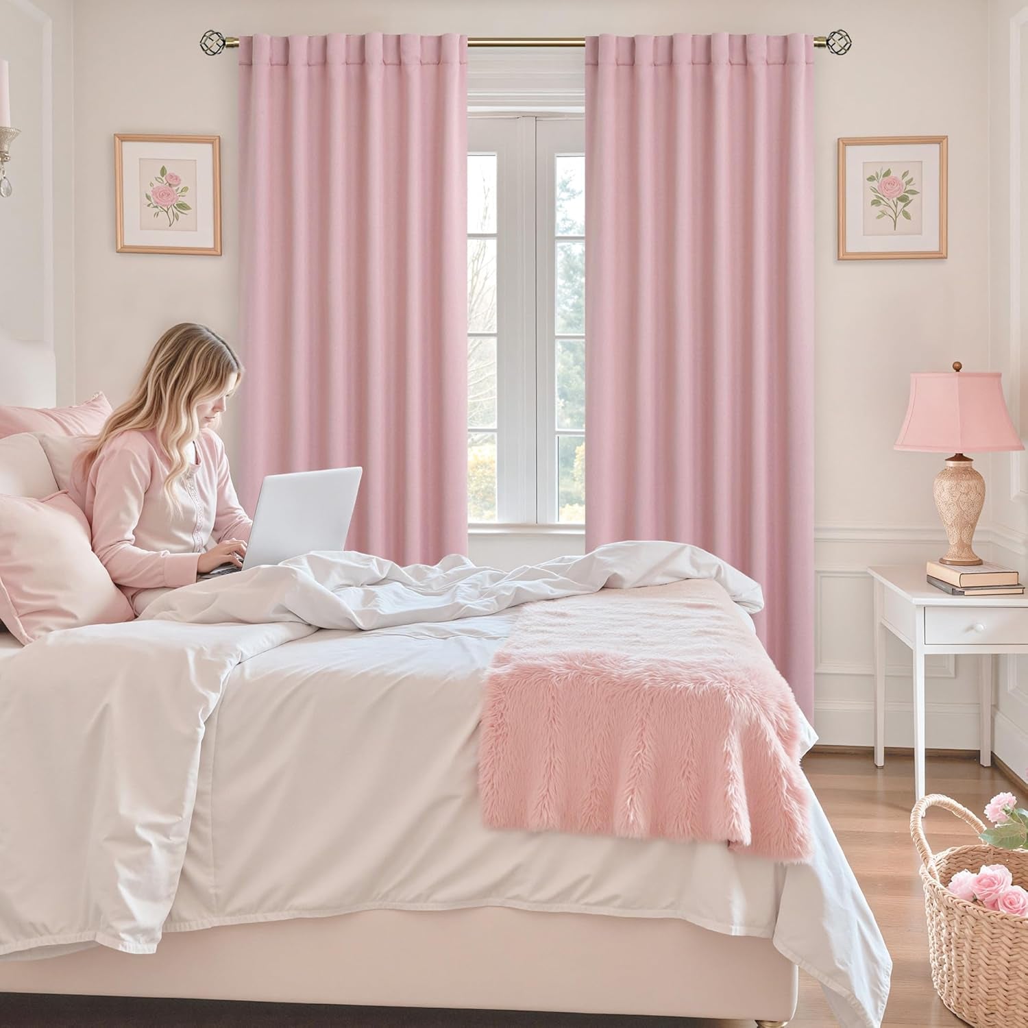 Rod Pocket and Back Tab Blackout Curtains for Bedroom - Thermal Insulated Room Darkening Curtains for Living Room, 2 Window Curtain Panels (52 X 95 Inch, Pink)
