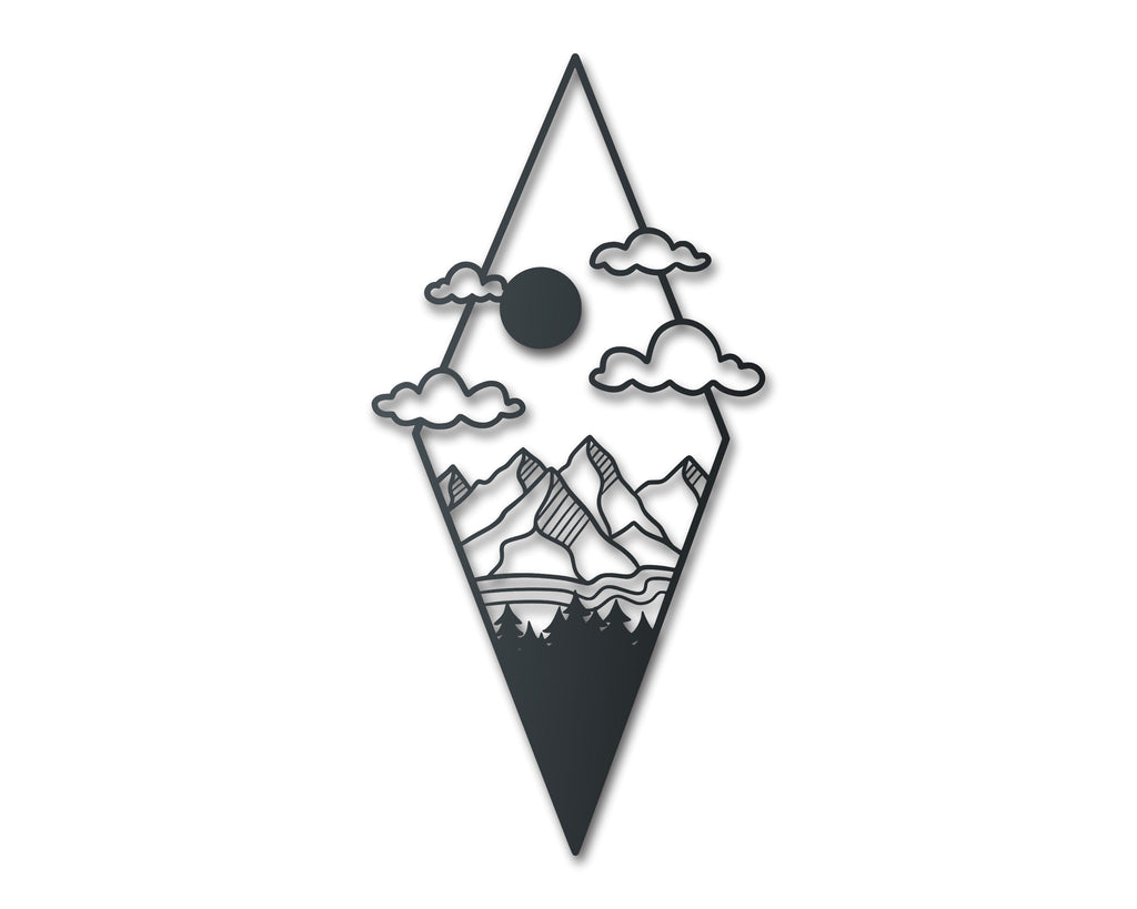Metal Diamond Mountain Clouds Wall Art | Indoor Outdoor | Up to 46" | Over 20 Color Options