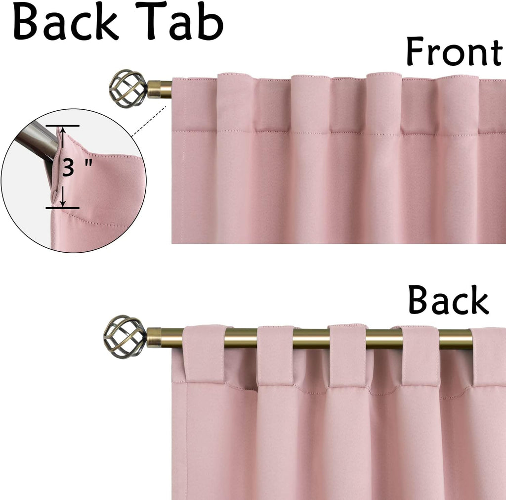 Rod Pocket and Back Tab Blackout Curtains for Bedroom - Thermal Insulated Room Darkening Curtains for Living Room, 2 Window Curtain Panels (52 X 95 Inch, Pink)