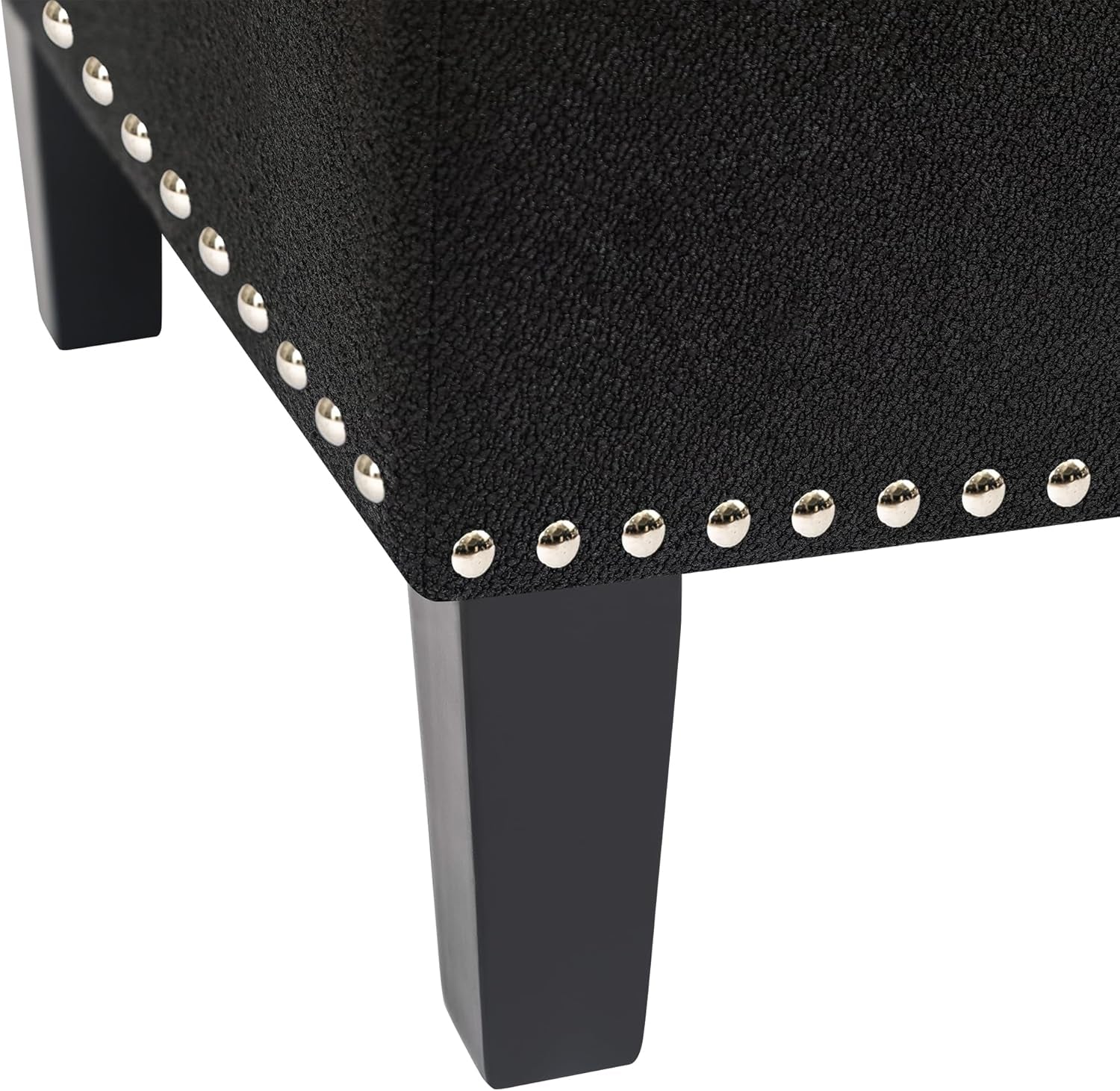 41" Large Storage Ottoman Bench with Nailhead Trim, Tufted Cotton Linen Rectangular Toy Chest, Sturdy End of Bed Bench for Bedroom & Entryway, Padded Footrest Stool with Safety Hinge, Black